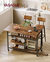 VASAGLE Kitchen Island with Drop Leaf, 47.2" Width Rolling Kitchen Cart with Power Strip, Extendable Worktop, Workbench,Pegboard, Adjustable Shelf, Rustic Brown and Ink Black UKKI013K01 VASAGLE