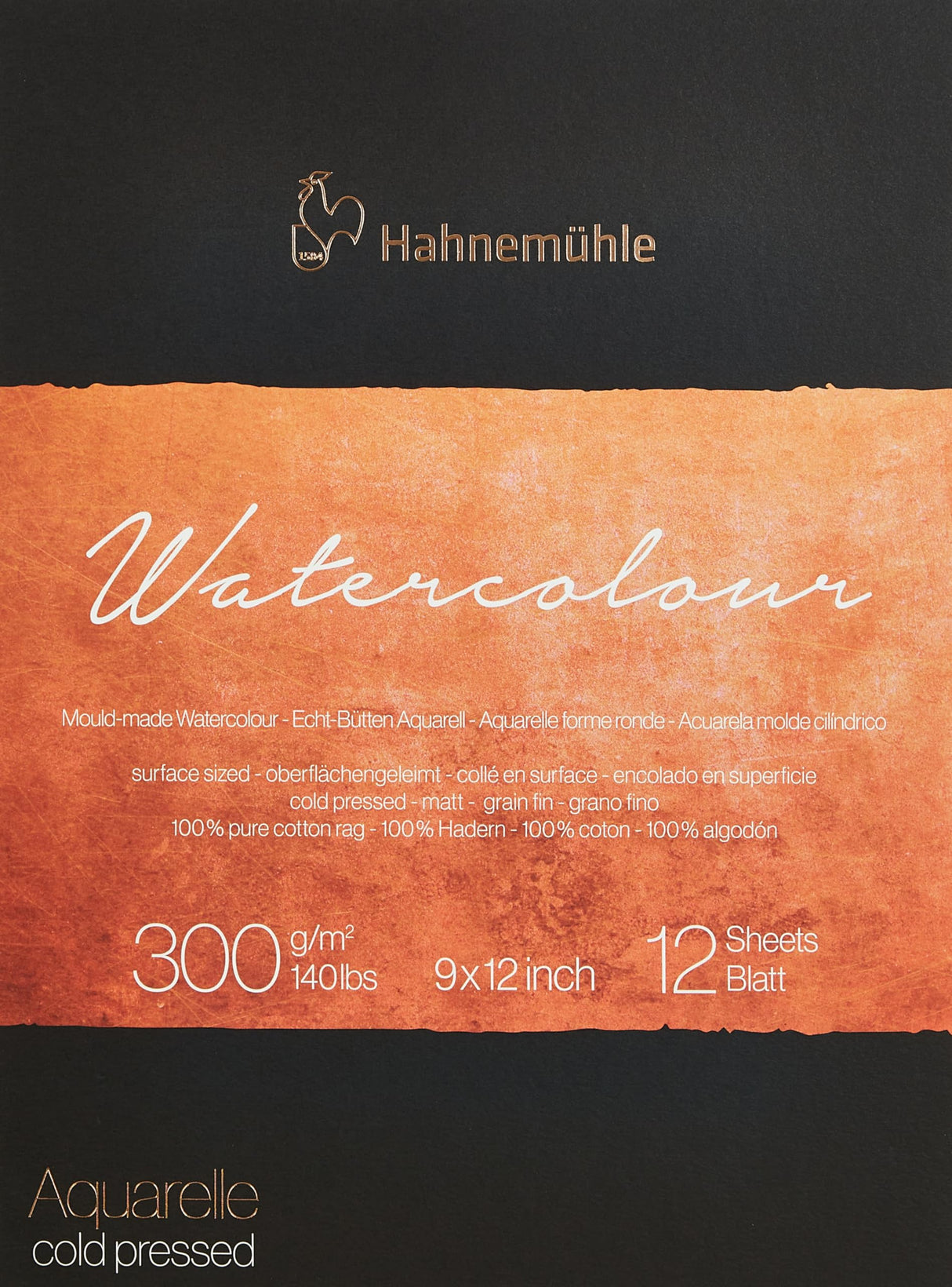Hahnemhle Collection 100 Percent Cotton Watercolor Pad with 12 Durable Sheets, Vegan and Acid-Free (300 GSM, 9 x 12 Inch) Hahnemühle