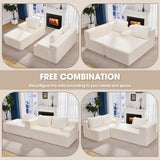 Hobestluk 96” Modular Sectional Sofa Couches L-Shape Couch 3 Seat Modular Sofa Memory Foam Sectional Couches for Living Room, Cloud Couch with Oversized Chaise (White, Stripe (Left Facing Chaise)) Hobestluk