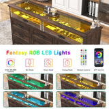 Hlivelood 63" Farmhouse 11 Drawer Dressers for Bedroom, Brown Wood Dresser w/Glass Top&Front Display Organizer, Bedroom Closet Island Chest of Drawers, for Living Room, Bedrooms, Hallway, Brown Hlivelood