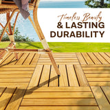 Idzo Set of 10 Premium Teak Deck Tiles, Distinctive Teak Wood Flooring with Innate Oil That Can Withstand Water & Weather Elements, 3 Seconds Snap-Lock Teak Shower Tiles with Stable Mesh Base, 6 Slats IDZO