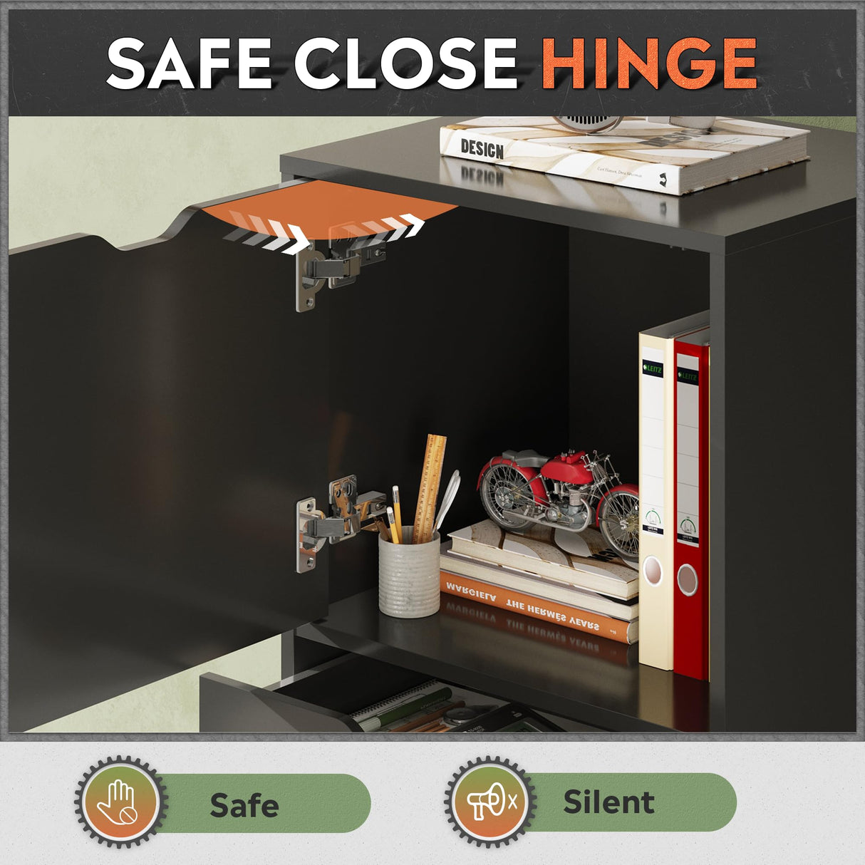 DEVAISE 5-Drawer Wood Dresser with Top Cabinet Storage, Mobile Chest of Drawers, Wide Storage Space for Home Office, Black DEVAISE