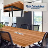 ahliss Sturdy Conference Table with Cable Management Grommets Modern Rectangle Office Meeting Table with Wood Tabletop and Metal Frame & Legs- Easy Assembly Boardroom Table (Natural, 10 Foot) ahliss