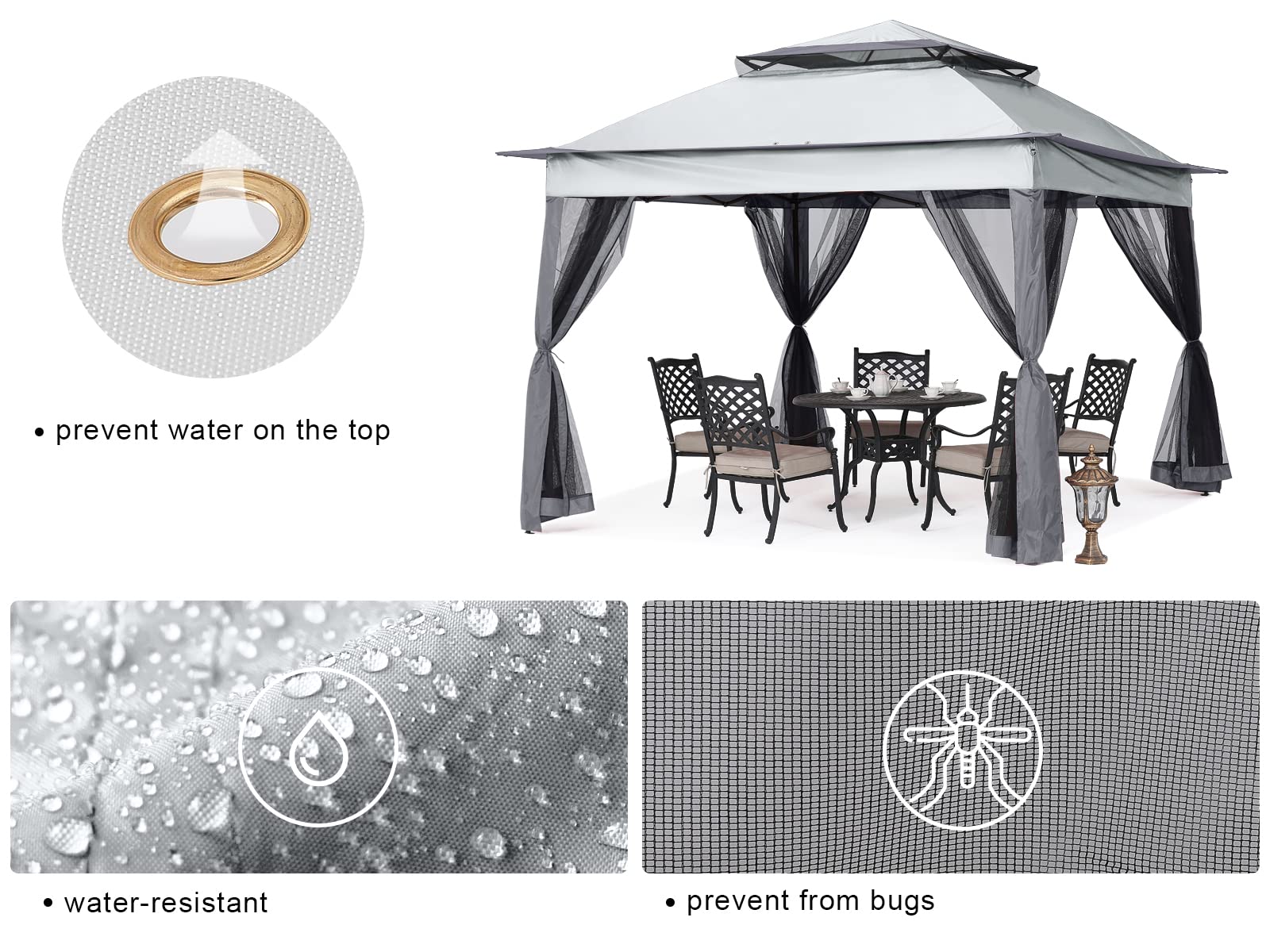 MASTERCANOPY Patio Gazebo Outdoor Pop Up Gazebo with Mesh Walls (Dark Gray, 11x11) - WoodArtSupply