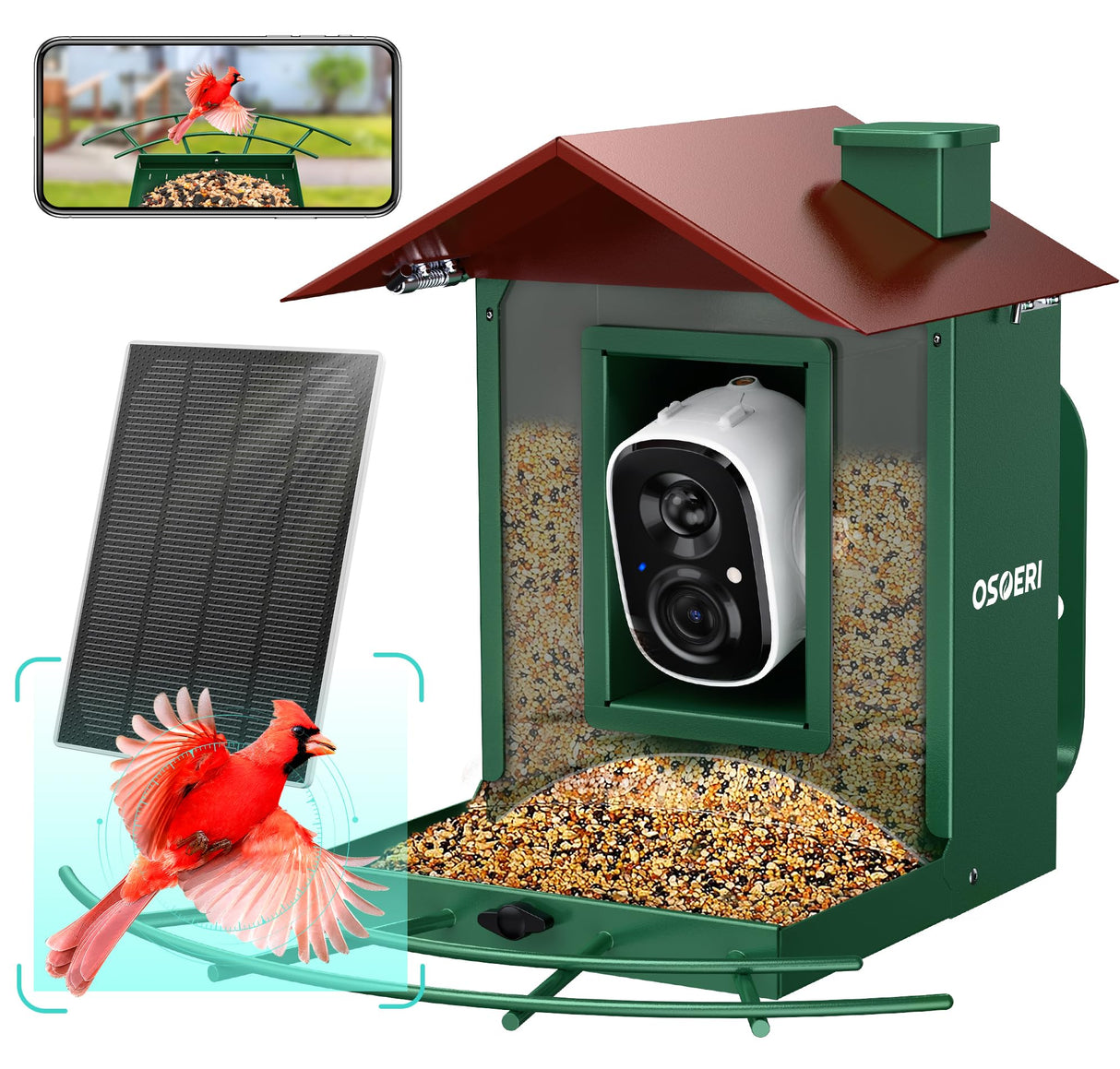 Osoeri Bird Feeder with Camera, Smart Bird Feeder Camera with AI Identify, Auto Capture Bird Videos & Motion Detection, Ideal Gift for Bird Lovers Osoeri