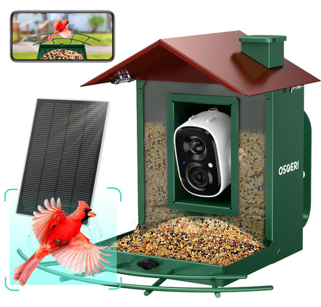 Osoeri Bird Feeder with Camera, Smart Bird Feeder Camera with AI Identify, Auto Capture Bird Videos & Motion Detection, Ideal Gift for Bird Lovers Osoeri