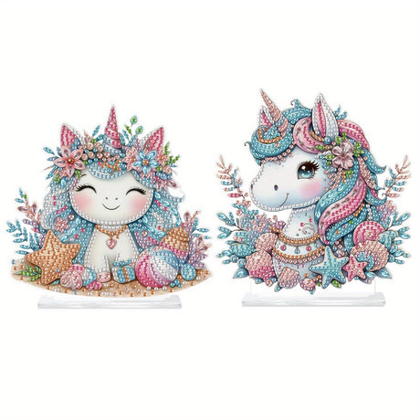 MVVMTOP 2 Pcs Diamond Painting Art Tabletop Decoration, Diamond Art DIY Unicorn 5D Special Shape Crystal Mosaic Handicraft for Adult Beginners, Home Office Tabletop Decor Gift MVVMTOP