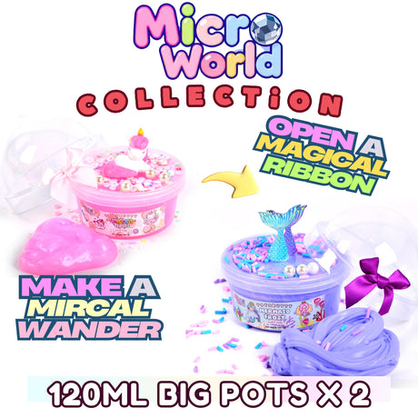 Finoclay Butter Slime kit, MicroWorld 2 Pack Clear & Fluffy Slime for Kids, Unicorn Mermaid Theme Party Favors with 6 Slime add ins, Unicorn Kids Toy Birthday Gifts for Girls Age 8-12 ToysButty