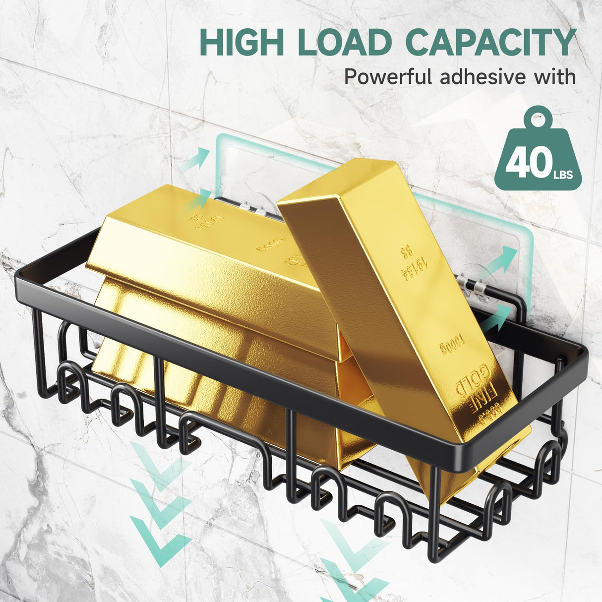 Veken Stainless Steel Shower Caddy 6-Pack, Adhesive Rustproof Shelves Rack with Soap Holder, Large Capacity Bathroom Organizers and Storage, No Drilling Wall-Mounted Kitchen & Home Decor, Bath Decor Veken