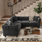 ONBRILL Chesterfield L Shaped Sofa, Velvet Sectional Couches for Living Room, Tufted Corner Couch with Rolled Arms, 3 Throw Pillows, Comfy L Shaped Sectional Sofa for Apartment, Black ONBRILL