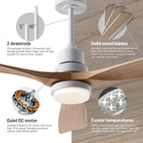 FXZZ 52 Inch Ceiling Fans with Lights and Remote, Quiet Reversible DC Motor and 3 Color LED Light, 3 Blades 6 Speed Wood Ceiling Fan for Farmhouse Living Room Bedroom Dining Room Workroom Study FXZZ