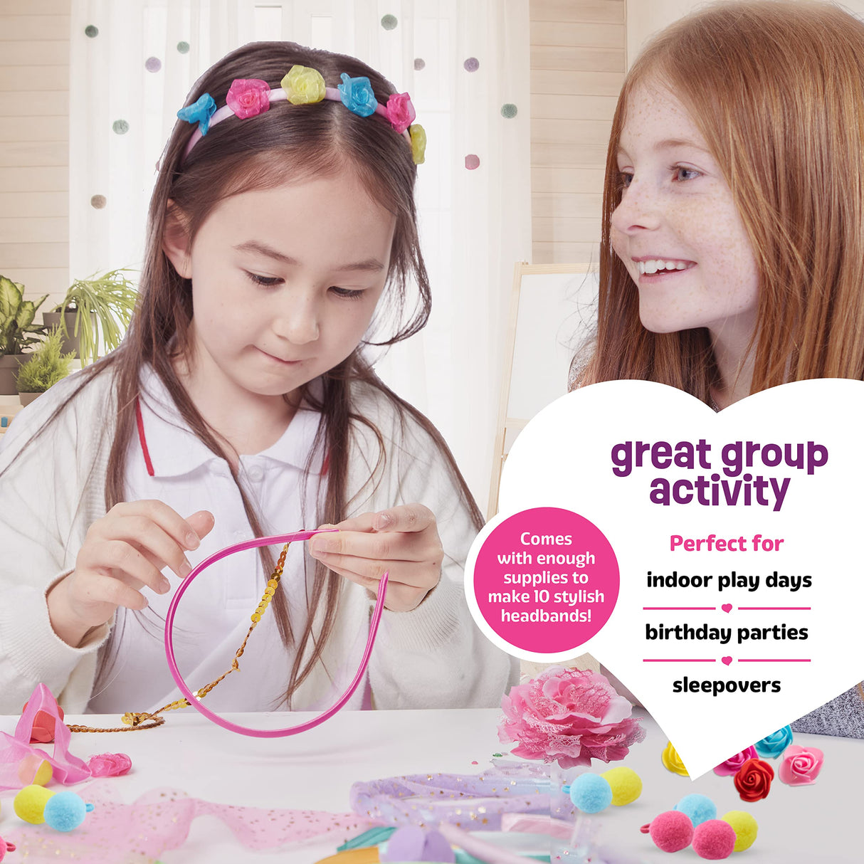 Headband Making Kit for Girls - Make Your Own Fashion Headbands for Kids - DIY Hair Accessories Set - Arts & Crafts Easter Gift for Ages 5-12 Year Old Girl - Little Children's Art & Craft Gifts Pretty Me