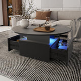 HedoAjim 31.5" Round Coffee Table for Living Room, LED Modern Living Room Table with Storage, Square Acrylic Coffee Tables with 2 Sliding Drawers, Wood Center Table for Reception Dinning Room, Black HedoAjim