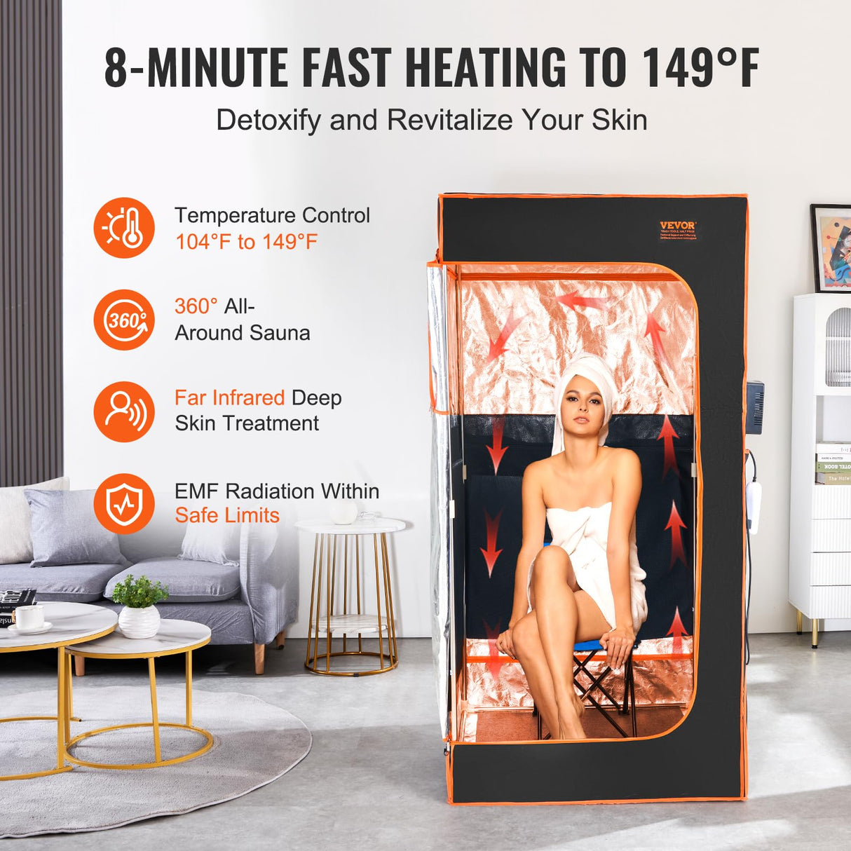 VEVOR Infrared Portable Sauna Tent, 1400W Personal Sauna Kit for Home Spa Heated Body Therapy, Time & Temperature Remote Control with Chair & Floor Mat & Storage Bag, Black, 2.9’x 2.9’x 5.8’ VEVOR