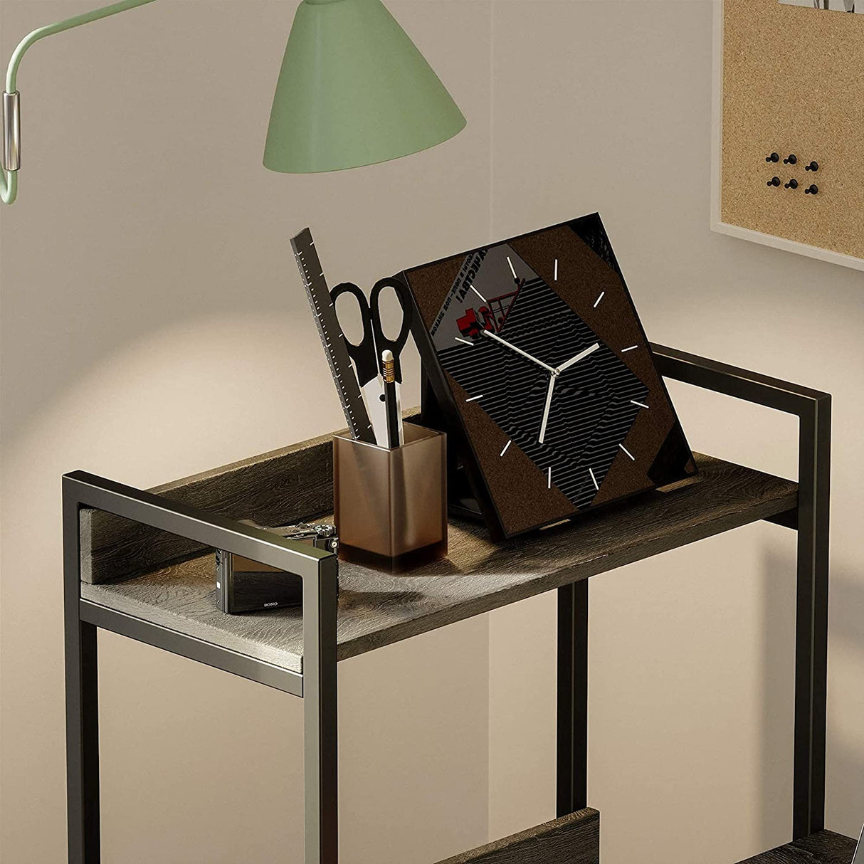 Bestier Computer Office Desk with Steel Frame, Reversible Book Shelves, Headphone Hook, Adjustable Feet, & Under Desk Storage, Grey Bestier