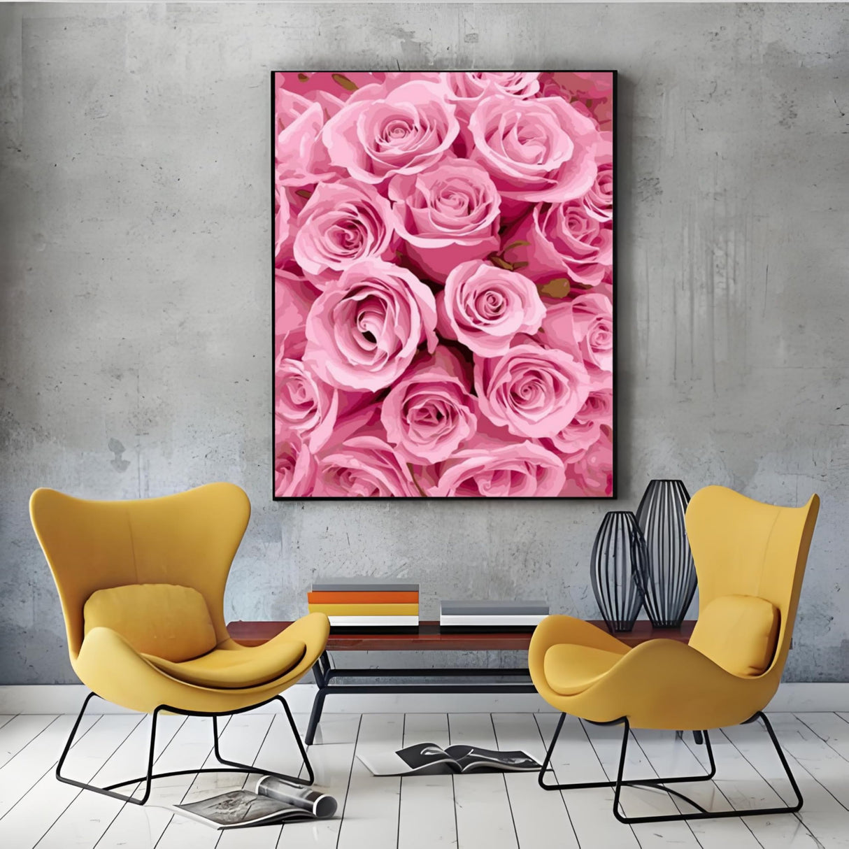 ABEUTY DIY Paint by Numbers for Adults Beginner, Pink Rose 16x20 inches Number Painting Wall Decor Handicrafts (No Frame) ABEUTY