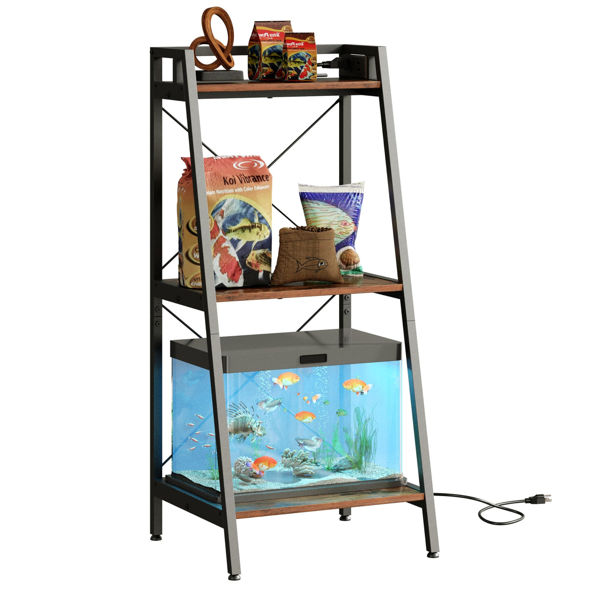 Herture 3-5.5 Gallon Fish Tank Stand with Shelf, Metal Frame Aquarium Stand with Storage and Power Outlet, for Multiple Fish Tank, 16.53" L*14.41" W Reptile Tank Rustic Brown PG11YGN Herture