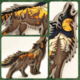 Drawelry 3D Wooden Animals Carving, Wood Carving Animals Wall Decor, Modern Festival Forest Sculpture Christmas Living Room Office Decor Birthday Gifts for Friend Daughter Son Mom Dad (Wolf) Drawelry