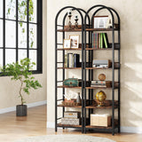 78.7" Industrial Wood 6-Tier Arched Bookshelf with Metal Frame in Rustic Brown Tribesigns