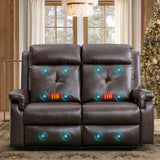 VUYUYU 2 Seater Recliner Sofa - Double Reclining Loveseat with Massage & Heating - PU Leather Home Theater Seating Manual Recliner Motion Living Room Chair (Brown) VUYUYU