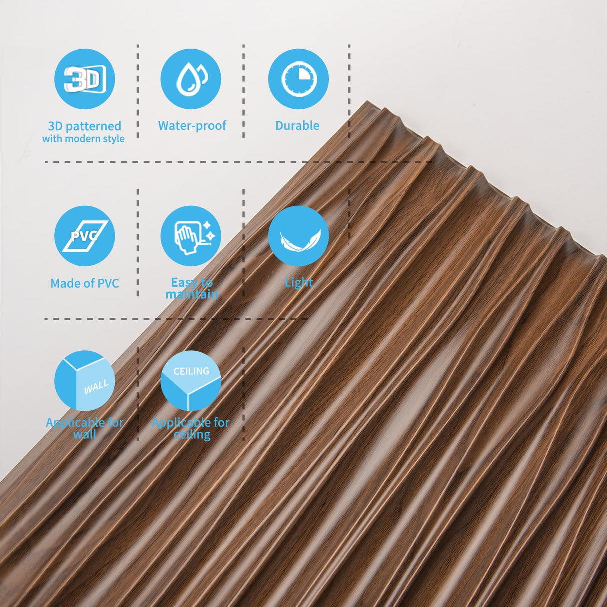 Art3d Walnut Large PVC 3D Wall Panels for Interior Wall Décor, Drop Ceiling Tile 2x4, 3D Textured Wavy Wall Panels Decorative, Pack of 6 Tiles(47.2"×23.6") Art3d