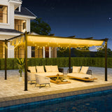 EBE 12'x16' Outdoor Pergola, Metal Patio Pergolas, Heavy Duty Retractable Awning Pergola Sun Shade Canopy for Decks, Gardens and Backyards, Beige EBE