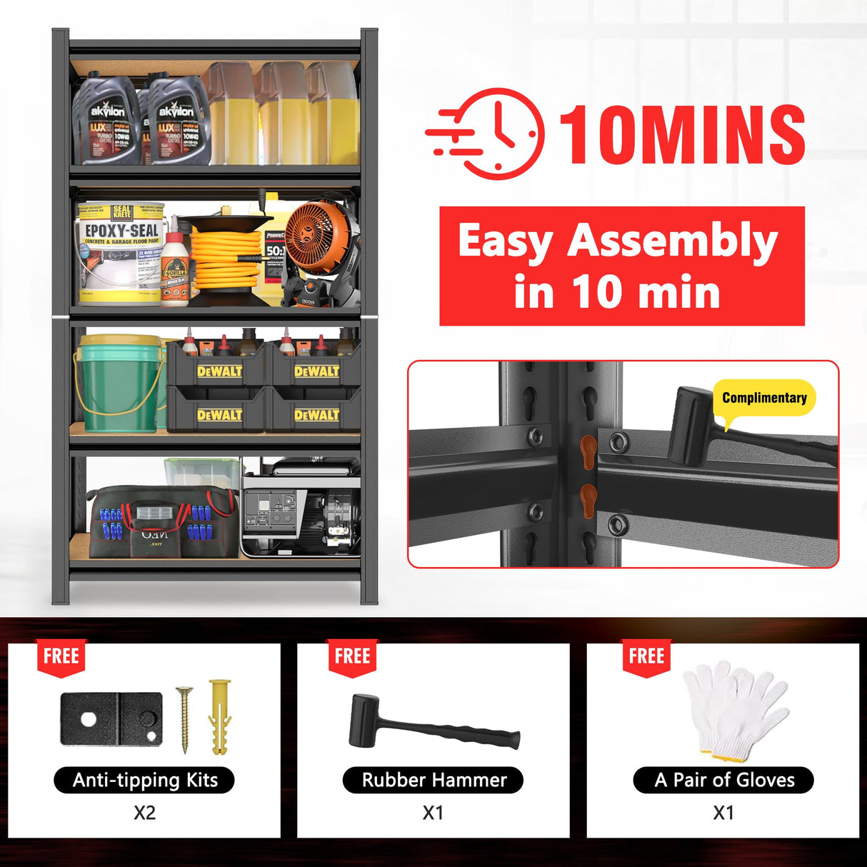 72" H Garage Shelving Unit, 5-Tier Heavy Duty Storage Shelves, 2000 lbs Capacity, Industrial Utility Rack Shelf, 72" H x 35.4" W x 15.7" D Adjustable Metal Shelving for Warehouse Kitchen Basement Metallitrend