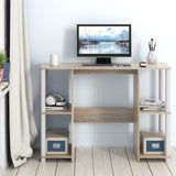 SHW Home Office Wood Desk with Double Sided Shelves, Oak SHW