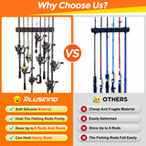 PLUSINNO V9 Vertical Fishing Rod Holders, Wall Mounted Fishing Pole Holders, Fishing Rod Rack Holds Up to 9 Rods or Combos, Fishing Rod Holders for Garage, Fits Most Rods of Diameter 3-19mm PLUSINNO