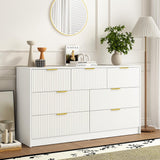 Sscaktu 7 Drawer Dresser and Nightstand Sets for Bedroom, 3 Pcs Bedroom Set，Night Stand Set of 2 & 7 Drawer Dresser with Gold Handles, Modern Wood Chest of Drawers Storage Cabinet Set, White Sscaktu