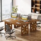 Tribesigns 62.4" Large Executive Desk, Farmhouse Computer Office Desk with Double Robust Pedestal, Rustic Wooden Study Writing Table Workstation for Home Office, Brown Tribesigns