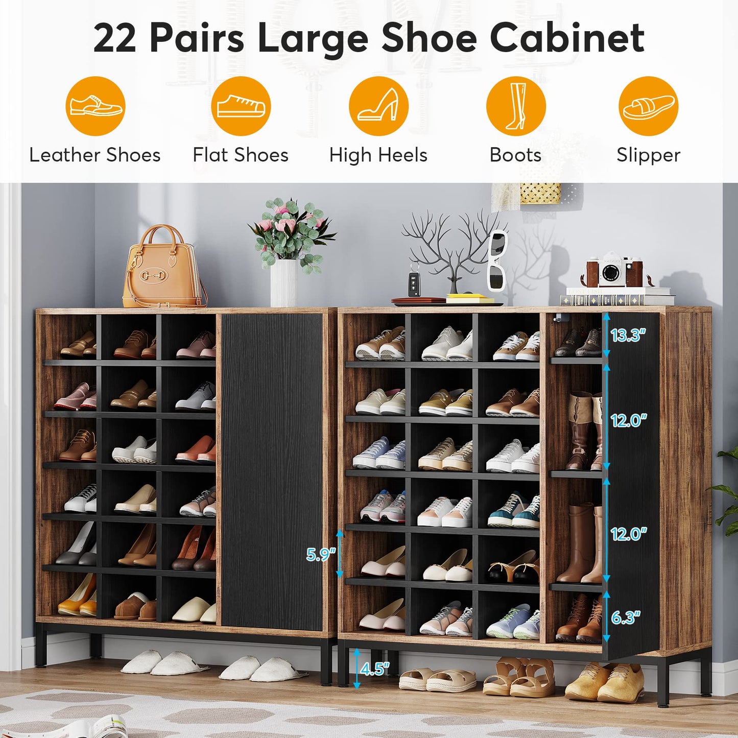 Tribesigns Shoe Cabinet for Entryway, 6-Tier Shoe Rack with Doors & 23 Cubbies, 23-26 Pair Shoe Storage Cabinet with Adjustable Shelves, Freestanding Shoe Cubby Organizer for Hallway Closet Bedroom