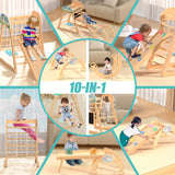 10 in 1 Pikler Triangle Set, Wooden Toddler Climbing Toys, Montessori Jungle Gym Indoor Playground with Swing Slides, Climbing Wall Net, Arch for Kids Boys and Girls Andrti