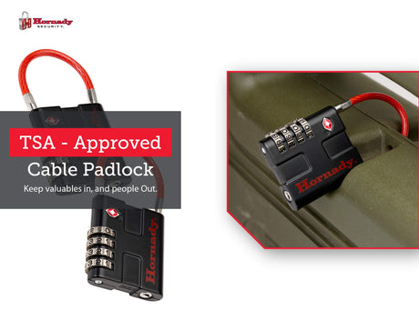 Hornady TSA Approved Cable PadLocks 2pk, 96022 - All Metal 4 Digit Combination Locks with a Flexible Wire Shackle, Inspection Indicator, & Easy to Read Dials -TSA Locks for Luggage, Backpack, Gun Case Hornady