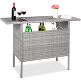Best Choice Products Outdoor Patio Wicker Bar Counter Table Backyard Furniture w/ 2 Steel Shelves and 2 Sets of Rails - Gray Best Choice Products