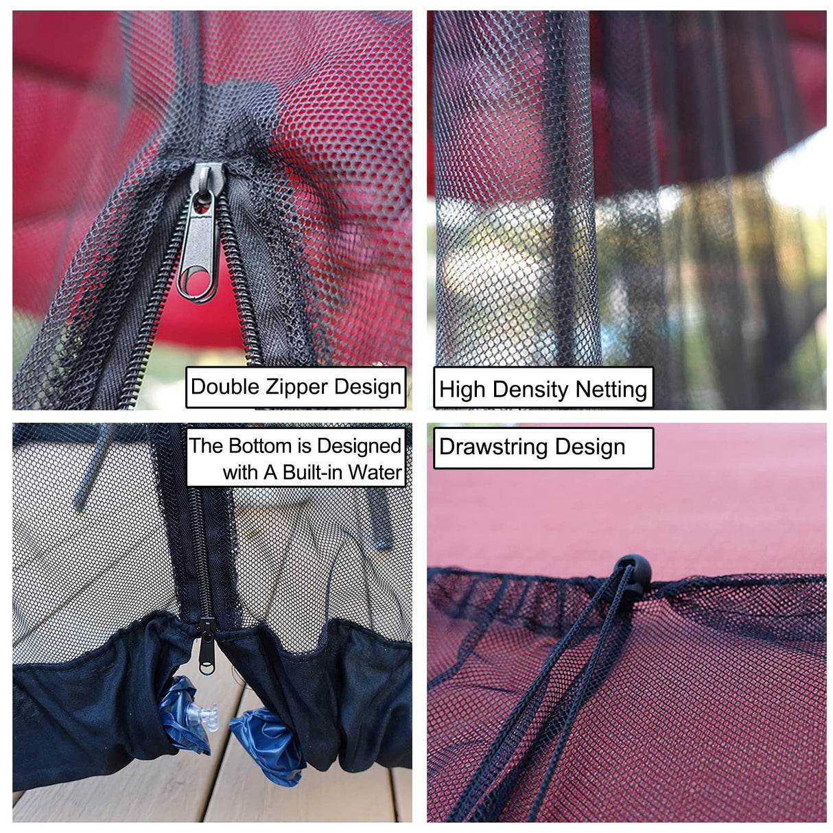 DOOSARG Umbrella Netting for Outdoor Umbrellas, Patio Umbrella Mosquito Netting for 15FT Double-Sided Umbrella, with Double Zipper Door and Adjustable Rope, (Black) (15FT) DOOSARG