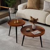Semjar 2-Piece Mid Century Modern Round Walnut Coffee Table Set for Living Room,Easy Assembly Nesting Coffee Tables,Small Circle Coffee Side Tables for Sofa Bedside Office Balcony Semjar