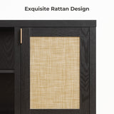 SICOTAS Rattan TV Stand for Living Room - 26" Tall Farmhouse Entertainment Center with Storage and Wicker Door, Media TV Console Cabinet for TVs Up tp 65 Inch, Black Oak SICOTAS