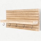 Lwenki Decorative Key Holder for Wall with Shelf, Entryway Shelf with Hooks Holds Leashes, Jackets and Glasses – Sturdy Wood Keyholder Entrance Hanger with Mounting Hardware (Wood) Lwenki