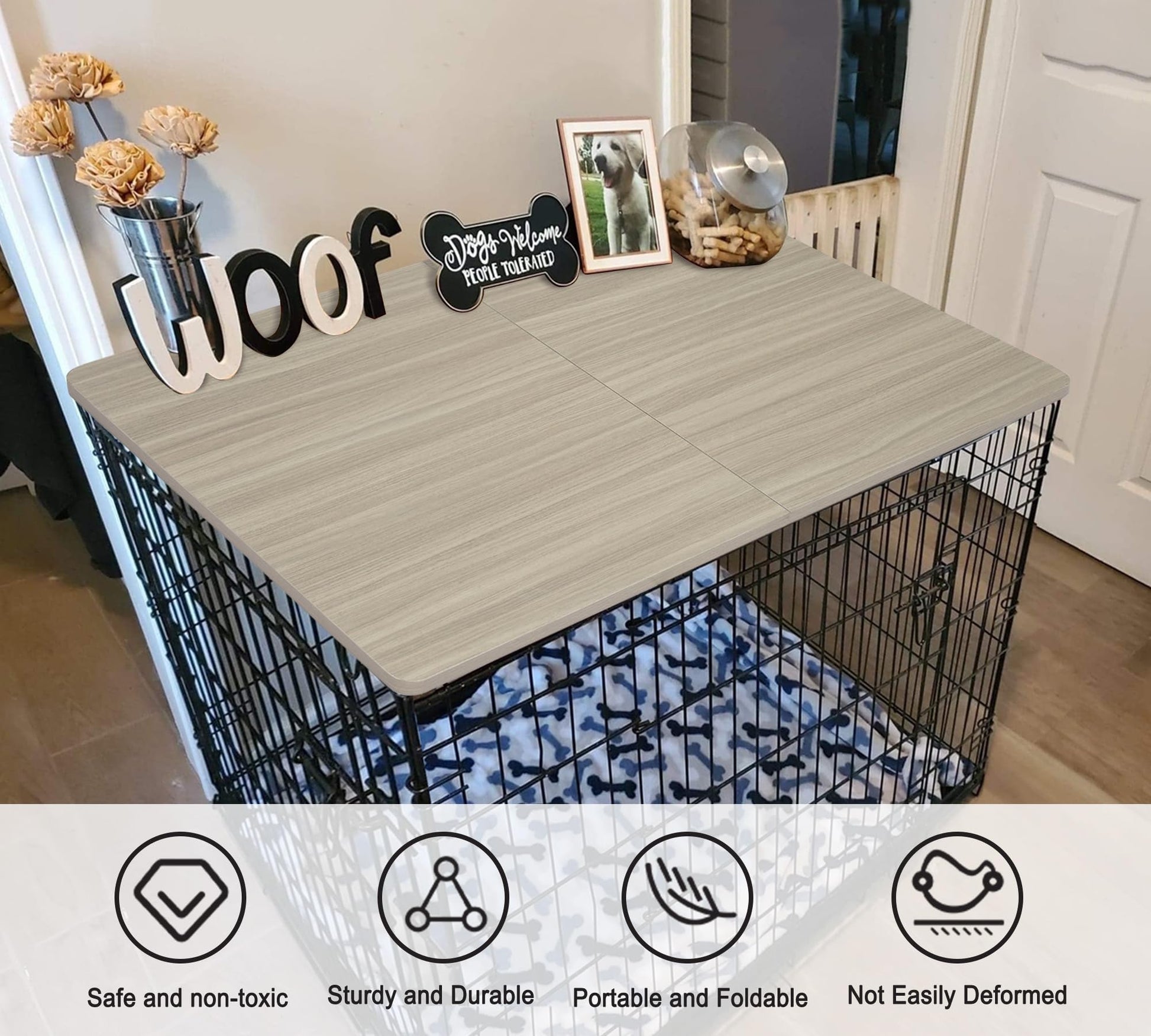 HiCaptain Dog Kennel Wooden Table Top, Foldable 48 inches Dog Crate Table Topper, Durable Decorative Dog Kennel Table Topper for Large Dogs Modern Style - WoodArtSupply