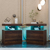 HOMMPA Set of 2 Rustic Nightstand with Wireless Charging Station LED Bedside Table with 2 Drawers End Table with Open Shelf Smart Nightstand Night Stand with Led Light for Bedroom Dark Walnut Wood HOMMPA