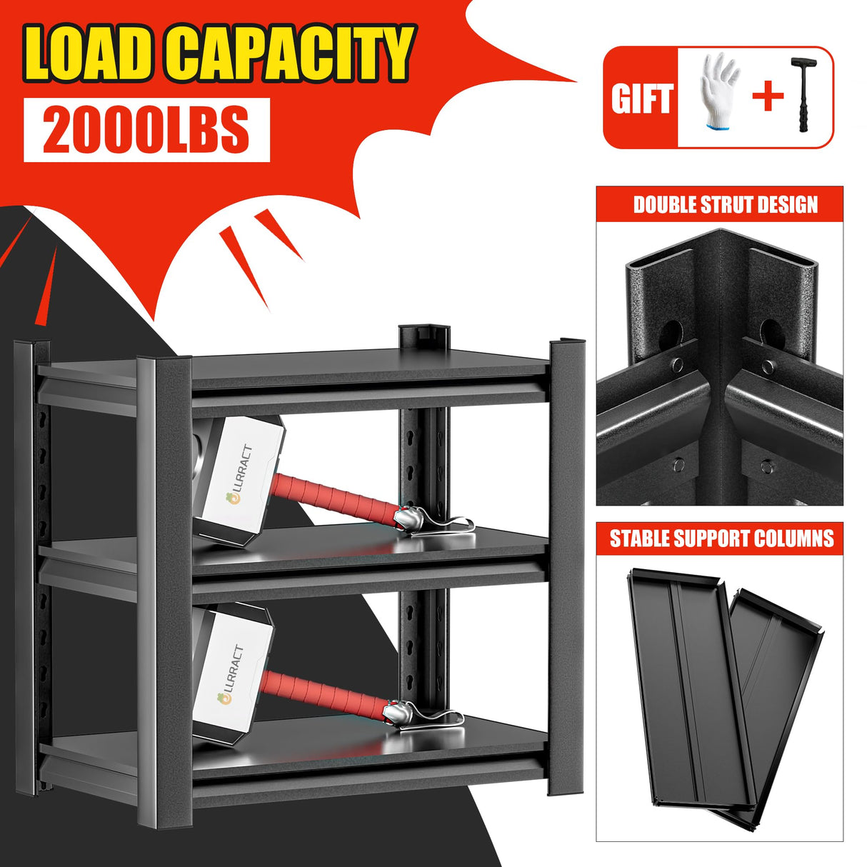 OLLRRACT Storage Shelves Garage Shelving Heavy Duty - 32''H Garage Shelves Adjustable 3 Tier Metal Shelving Unit Storage Rack Shelving Industrial Utility Shelf (31.5" Dx31.5 W x 15.7" H) OLLRRACT