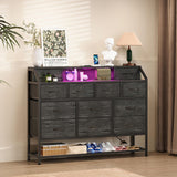 Welfuturer Dresser for Bedroom with 12 Drawers Black Dressers with Charging Station and LED Light 50 inch TV Stand Chest of Drawers with Shoe Rack and Open Shelf for Living Room Entryway Halfway Welfuturer