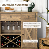 HOMCOM Farmhouse Coffee Bar Cabinet, Wine Cabinet with 3 Drawers, Sideboard Buffet Cabinet with X-Shaped Wine Rack and Stemware Holder, Rustic Oak Grain HOMCOM
