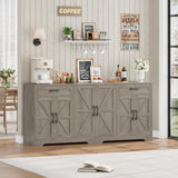 BOTLOG 71” Large Sideboard Buffet Cabinet with Storage, Farmhouse Kitchen Buffet Cabinet with Adjustable Shelves and 6 Barn Doors, Wood Coffee Wine Bar Console Table for Kitchen, Dining Room, Ash Grey BOTLOG