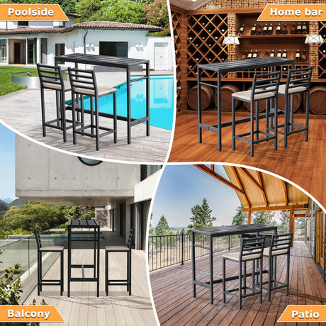 Jinrrenyi Outdoor Patio Bar Set 3 Piece,50" Rectangular Counter Height High Top Bar Tables, 2 Cushioned 41" Bar Stools, Metal Bar Table and Chairs Set for Poolside, Balcony, Backyard, Porch Jinrrenyi