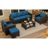 KIGOTY Patio Furniture Set 7 Pieces Conversation Sets, Outdoor Sectional Sofa, All-Weather PE Rattan Modular Sofa with Cushions and Glass Coffee Table（Brown/Peacock Blue,C） KIGOTY