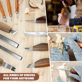 Wood Carving Kit, 20Pcs Wood Carving Tools with PU Leather Storage Bag, Wood Whittling Kit with 3Pcs Chisels & 8Pcs Whittling Knives & 5 Detail Carving Knives for Beginners and Enthusiasts K KERNOWO