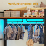 Itaar Metal Bunk Bed Twin Over Twin with Hall Tree, Power Outlet, LED Bunk Bed with 4 Storage Drawers, Bed with Safety Guardrail & Ladders, No Box Spring Needed, Easy Assembly, Rustic Brown Itaar