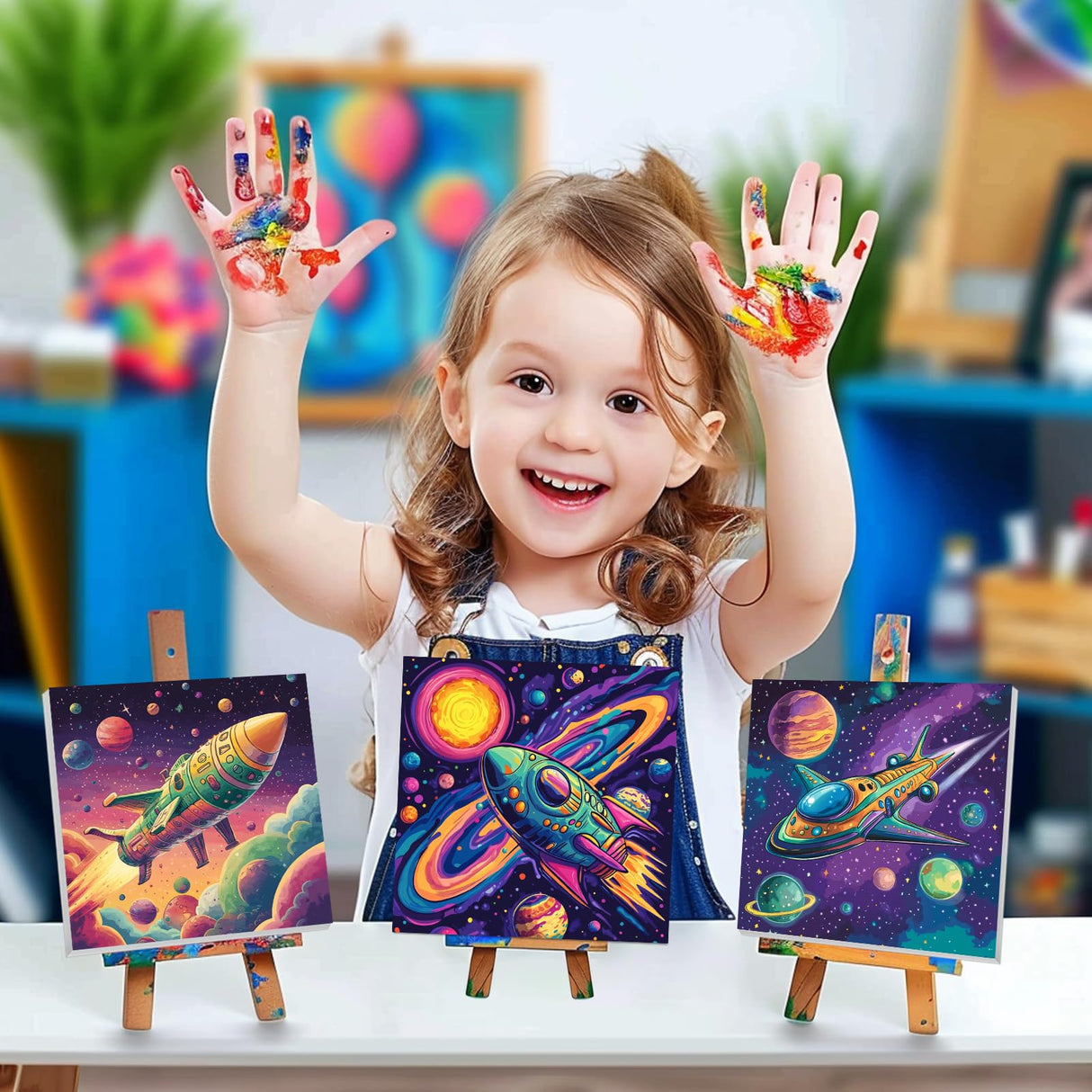 4 Pack Paint by Numbers Kit for Kids, Outer Space Color by Number Painting Kits for Kids Ages 8-12 Astronaut Paint by Numbers with Framed Canvas Children DIY Paints by Number Kits for Beginners 8x8 In AILIBUT